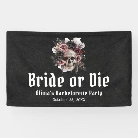 Banderoles Crâne floral Halloween, la mariée cèdera ou mourra (Horizontal)