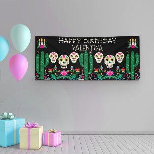 Banderoles Crânes de sucre de Jour des Morts Joyeux Anniversa
