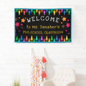 Banderoles Crayons Stars Colorful Welcome Teacher's Classroom (En situation)