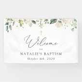 Banderoles Cream White Flowers, Boho, Floral Baptism Welcome (Horizontal)