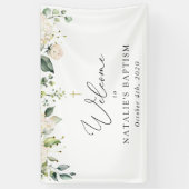 Banderoles Cream White Flowers, Boho, Floral Baptism Welcome (Vertical)