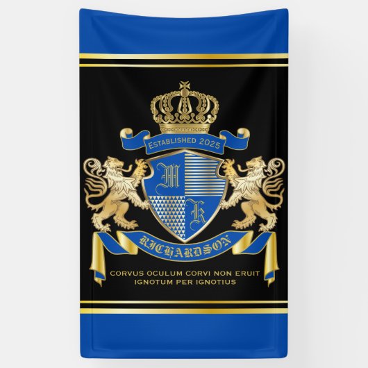 Banderoles Créez votre propre armoirie Blue Gold Lion Emblem (Vertical)
