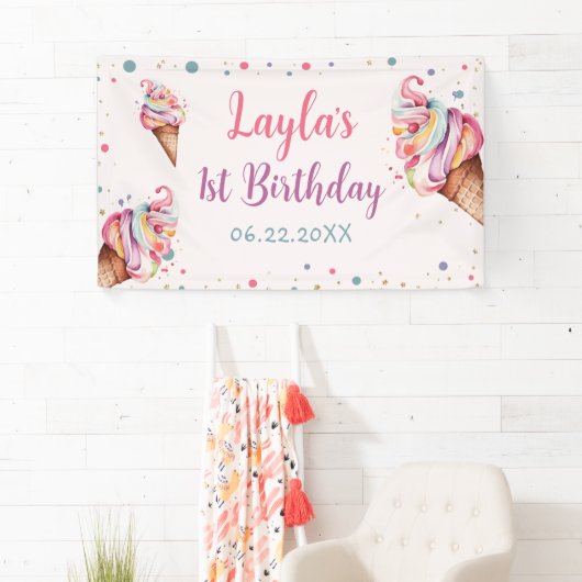 Banderoles Crème de glace 1er fête d'anniversaire (En situation)