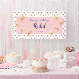 Banderoles Crème de glace rose mignonne Cone Enfants Fille An