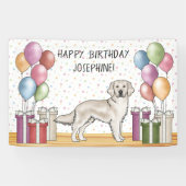 Banderoles Crème Golden Retriever mignon chien coloré Anniver (Horizontal)
