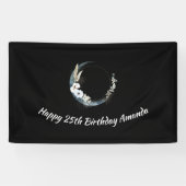 Banderoles Crescent Bleu Lune aux fleurs blanches Anniversair (Horizontal)