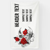 Banderoles Croissant mécanique avec roses rouges (Vertical)