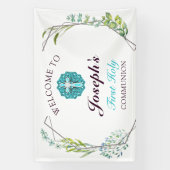 Banderoles Croix Bleue Florale Première Communion Sainte Bien (Verticale)