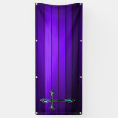 Banderoles croix bleue Planche violette Église blanche longue (Vertical)