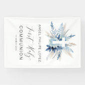 Banderoles croix florale bleue première communion (Horizontal)