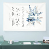 Banderoles croix florale bleue première communion (Salon professionnel)