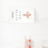 Banderoles Croix Florale rose Dieu religieux béni (Insitu)