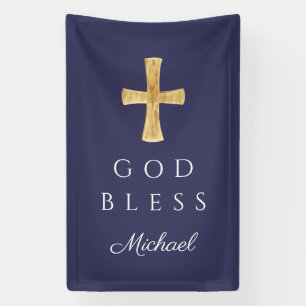Banderoles Croix religieuse moderne bleu marine pour garçon D