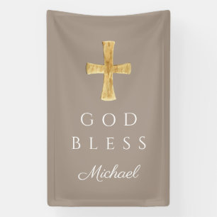 Banderoles Croix Religieuse Taupe Moderne Dieu Bénisse