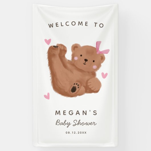 Banderoles Cube Cub Ours Baby shower Rose Accueil (Vertical)