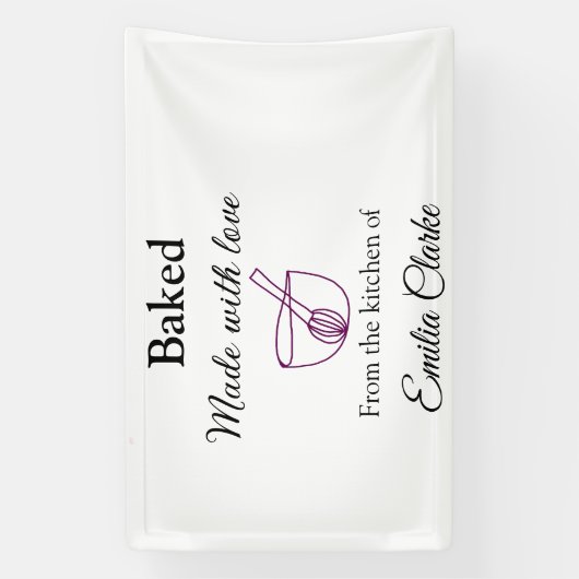 Banderoles Cuit avec amour boulangerie entreprise ajouter nom (Verticale)