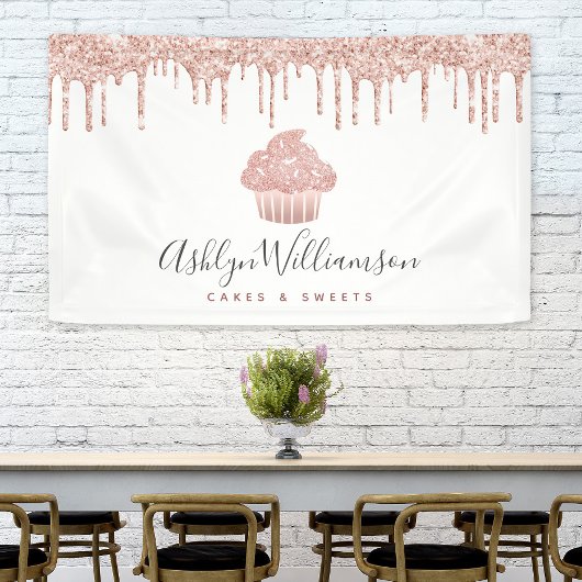 Banderoles Cupcake Rose Rose Parties scintillant or Drives bo