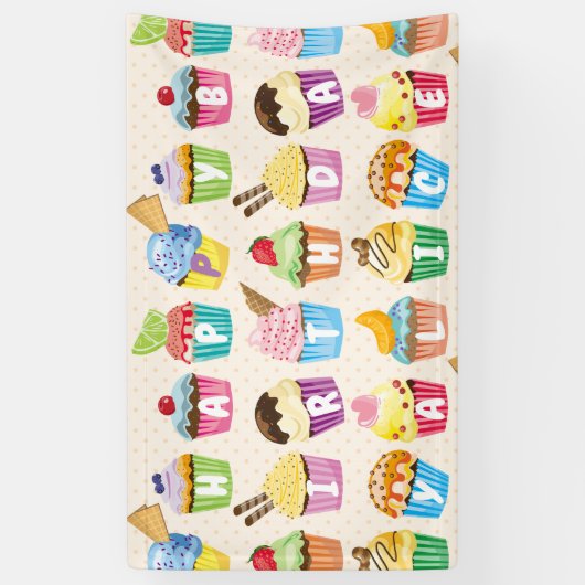 Banderoles Cupcakes Happy Birthday Ajouter Votre Nom Cute Goo (Vertical)