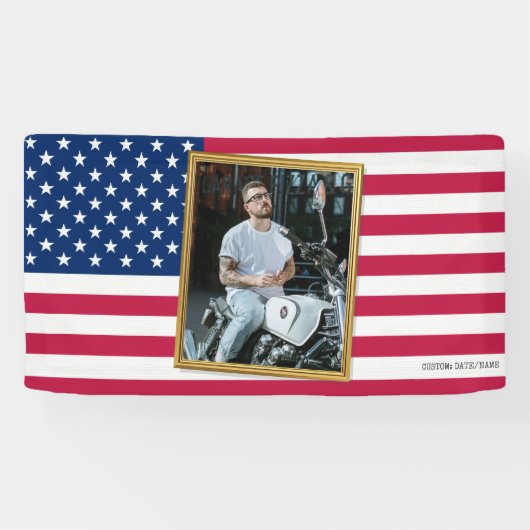 Banderoles Custom American Flag with Your Photo, Dorm Decor (Horizontal)