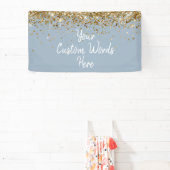 Banderoles Custom Dusty Blue Gold Birthday Party Photo Booth (Insitu)