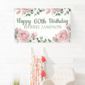 Banderoles Custom Happy 60e anniversaire Rose Floral (En situation)
