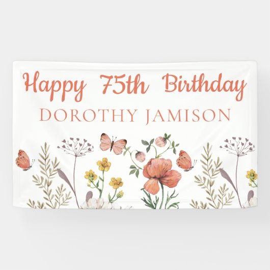 Banderoles Custom Happy 75th Birthday Fleurs sauvages (Horizontal)