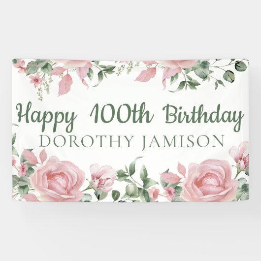 Banderoles Custom Joyeux 100e anniversaire Floral (Horizontal)