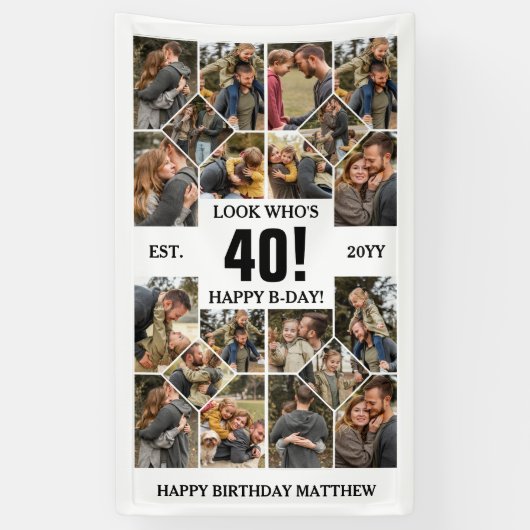 Banderoles Custom Look Who's 40 Happy Birthday Photo Collage (Vertical)