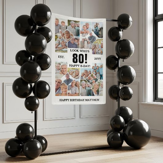 Banderoles Custom Look Who's 80 Happy Birthday Photo Collage