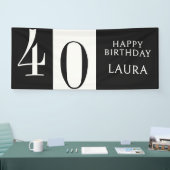 Banderoles Custom Name & Age Black White Birthday Horizontal (Salon professionnel)