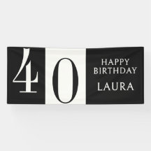 Custom Name & Age Black White Birthday Horizontal