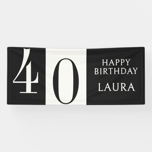 Banderoles Custom Name & Age Black White Birthday Horizontal (Horizontal)
