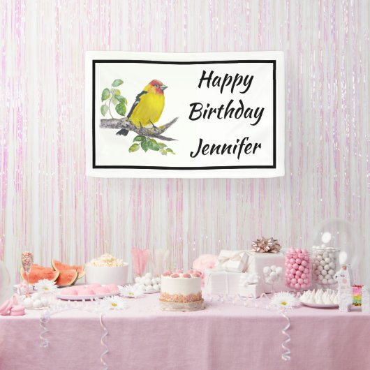 Banderoles Custom Name Text Watercolor Scarlet Tanager Bird (Fête)