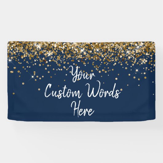 Banderoles Custom Navy Blue & Gold Birthday Party Photo Booth (Horizontal)
