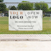 Banderoles Custom Open Now Business Logo Marble Outdoor (En situation)