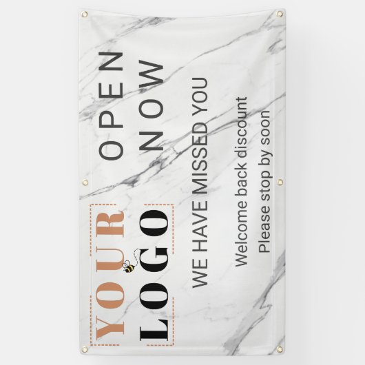 Banderoles Custom Open Now Business Logo Marble Outdoor (Vertical)