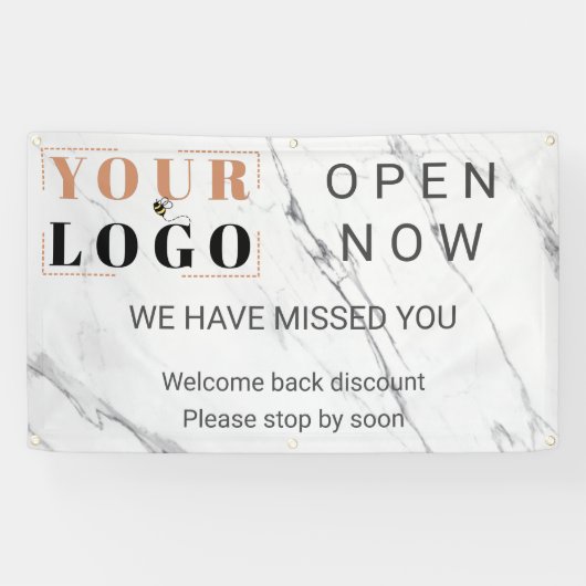 Banderoles Custom Open Now Business Logo Marble Outdoor (Horizontal)