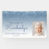 Banderoles Custom Photo Blue Glitter Drip 50th Birthday (Horizontal)