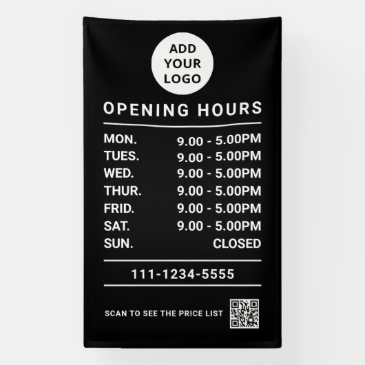 Banderoles Custom Small Business Opening Hours logo & qr code (Verticale)