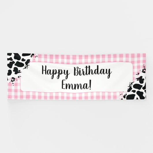 Banderoles Customizable Happy Birthday Banner Pink Gingham (Horizontal)