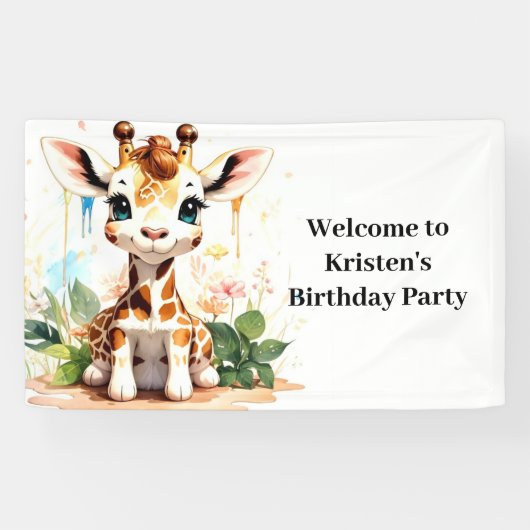 Banderoles Cute Aquarelle Giraffe Personnalisée Anniversaire (Horizontal)