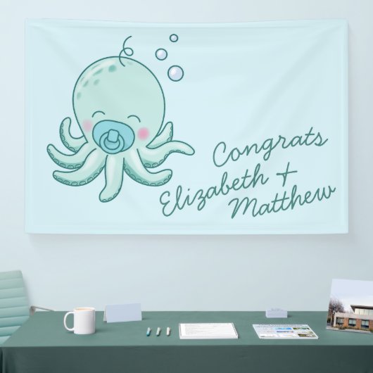 Banderoles Cute Baby shower Octopus Kawaii Blue Boy (Salon professionnel)