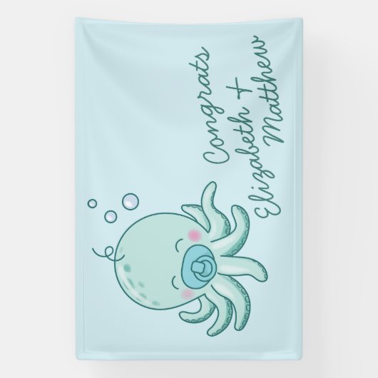 Banderoles Cute Baby shower Octopus Kawaii Blue Boy (Verticale)