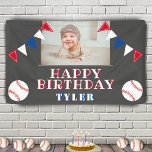 Banderoles Cute Baseball Flags Kids Photo Birthday Party<br><div class="desc">Cute Baseball Flags Kids Photo Birthday Party Banner. The design has two baseballs and birthday party bunting flags in red,  blue and white colors. Add your photo and personalize it with your name and text and make your own birthday party banner. Great for children.</div>
