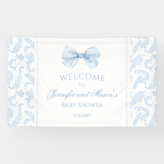 Banderoles Cute Blue Toile Bow Baby Boy Shower Welcome Banner