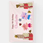 Banderoles Cute Cats et présente Pink Anniversaire de enfant  (Vertical)