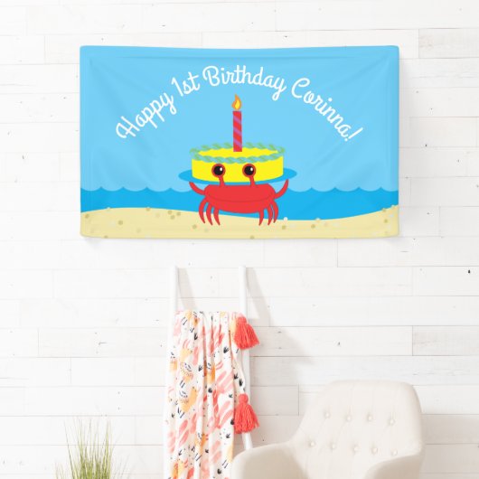 Banderoles Cute Crab Beach 1er anniversaire (En situation)