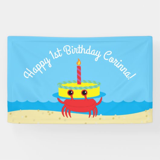 Banderoles Cute Crab Beach 1er anniversaire (Horizontal)