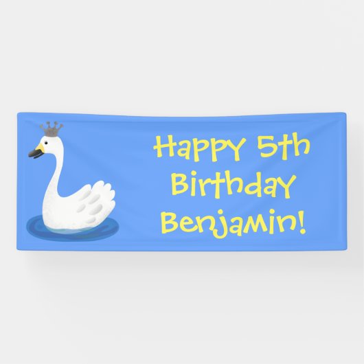Banderoles Cute cygne blanc avec dessin de la couronne (Horizontal)