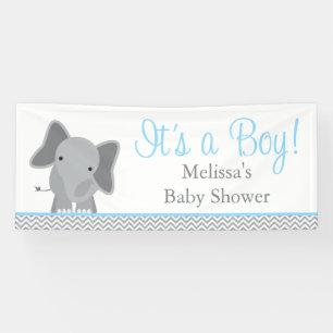 Banderoles Cute Elephant Chevron Baby shower bleu clair 6'